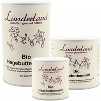Lunderland Bio-Hagebuttenpulver, eine hochwertige natürliche Futterergänzung für Hunde und Katzen, unterstützt Gelenke und Immunsystem, enthält 100 % Bio-Hagebutten.