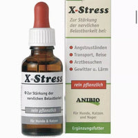 X-Stress Tropfen für Hunde und Katzen zur natürlichen Unterstützung bei Angst, Stress, Nervosität oder Geräuschangst – mit Kräutern in Bio-Qualität