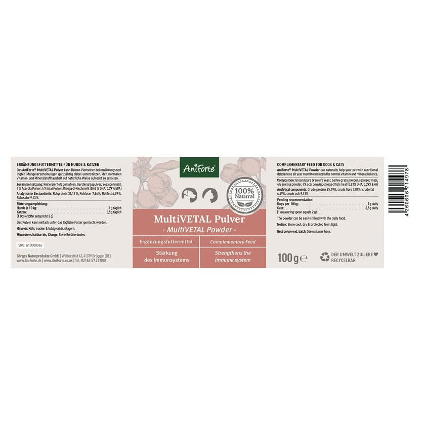 MultiVETAL Pulver für Hunde & Katzen – Vitamine & Mineralstoffe aus Naturstoffen Inhaltsangaben
