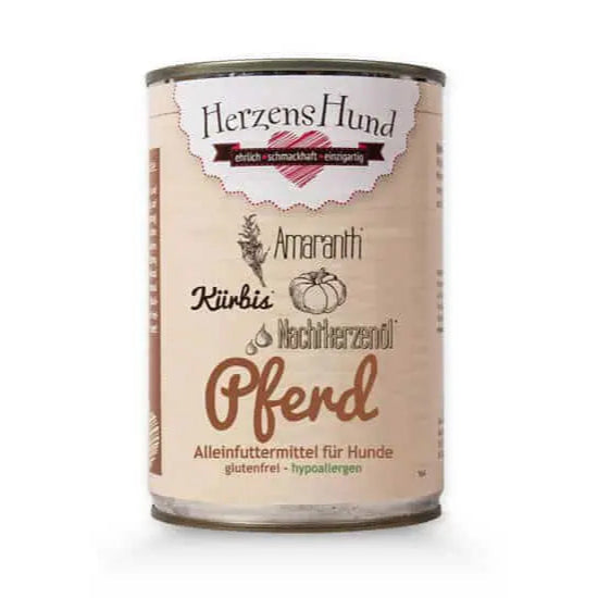 Gesundes Hundefutter Pferd Sensitive mit 70 % Bio-Pferdefleisch, Bio-Kürbis, Bio-Amaranth und Bio-Nachtkerzenöl für sensible Hunde