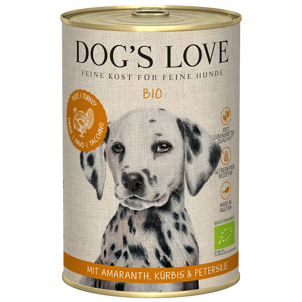DOG’S LOVE Bio Pute – getreidefreies Nassfutter für Hunde 400g