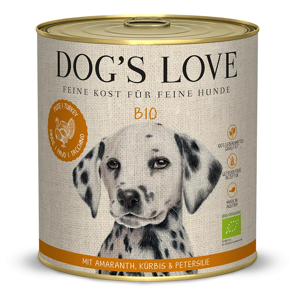 DOG’S LOVE Bio Pute – getreidefreies Nassfutter für Hunde 800g