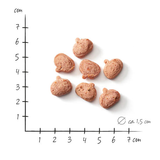Defu vegane Hundekekse – Amaranth & Karotte Größentabelle