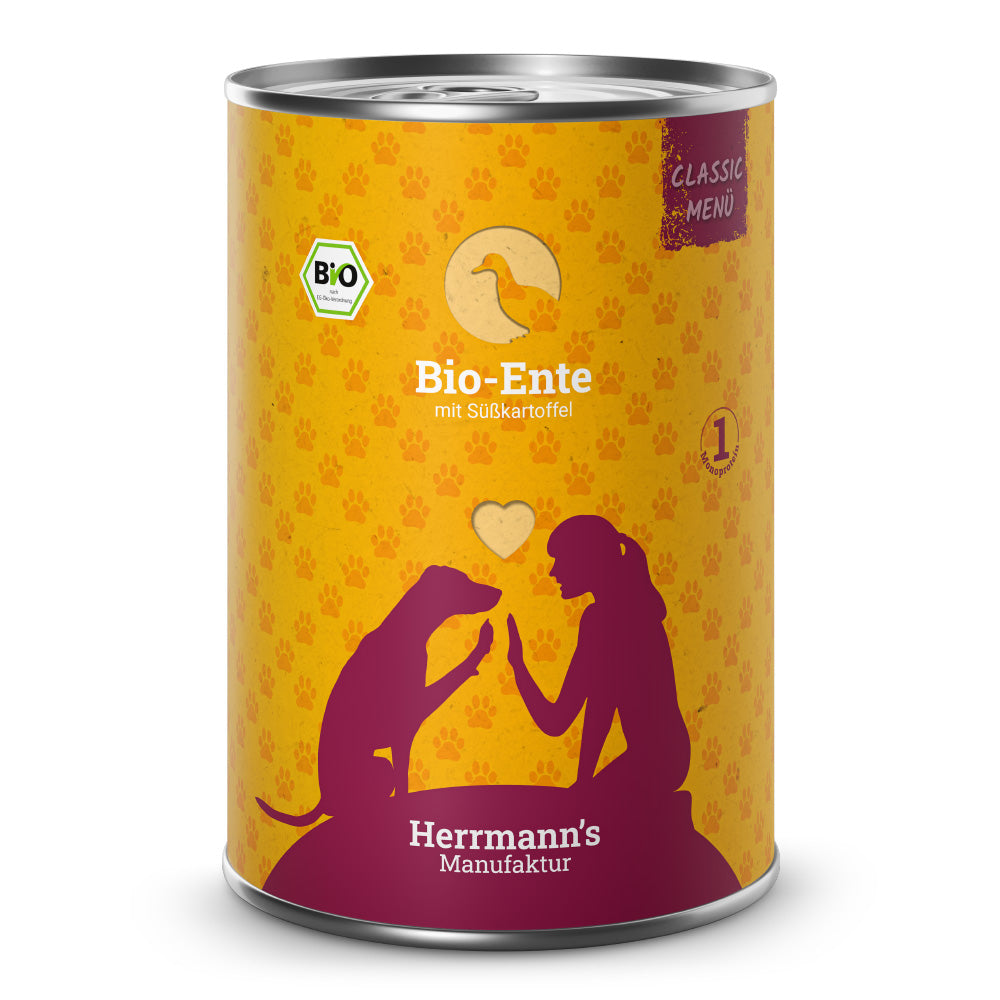 Herrmann’s Bio-Ente mit Süßkartoffel – Hundefutter 400g