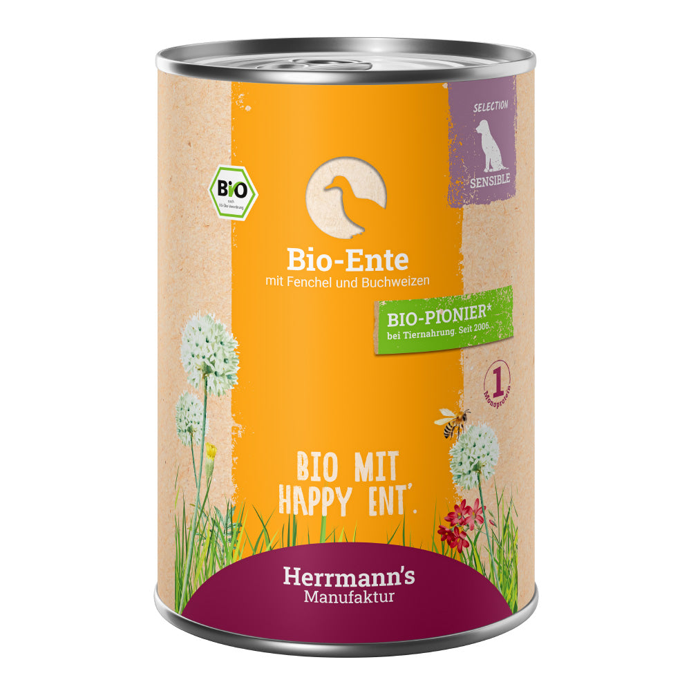 Herrmann’s Sensibel Ente – Bio-Hundefutter für sensible Hunde 400g