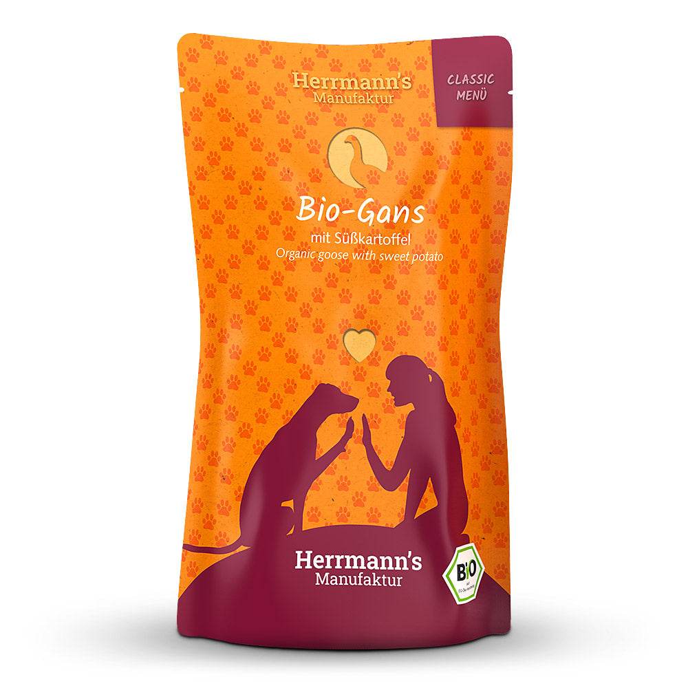Herrmann’s Classic Bio-Gans mit Zucchini & Süßkartoffel – getreidefreies Ergänzungsfutter für Hunde aus artgerechter Haltung