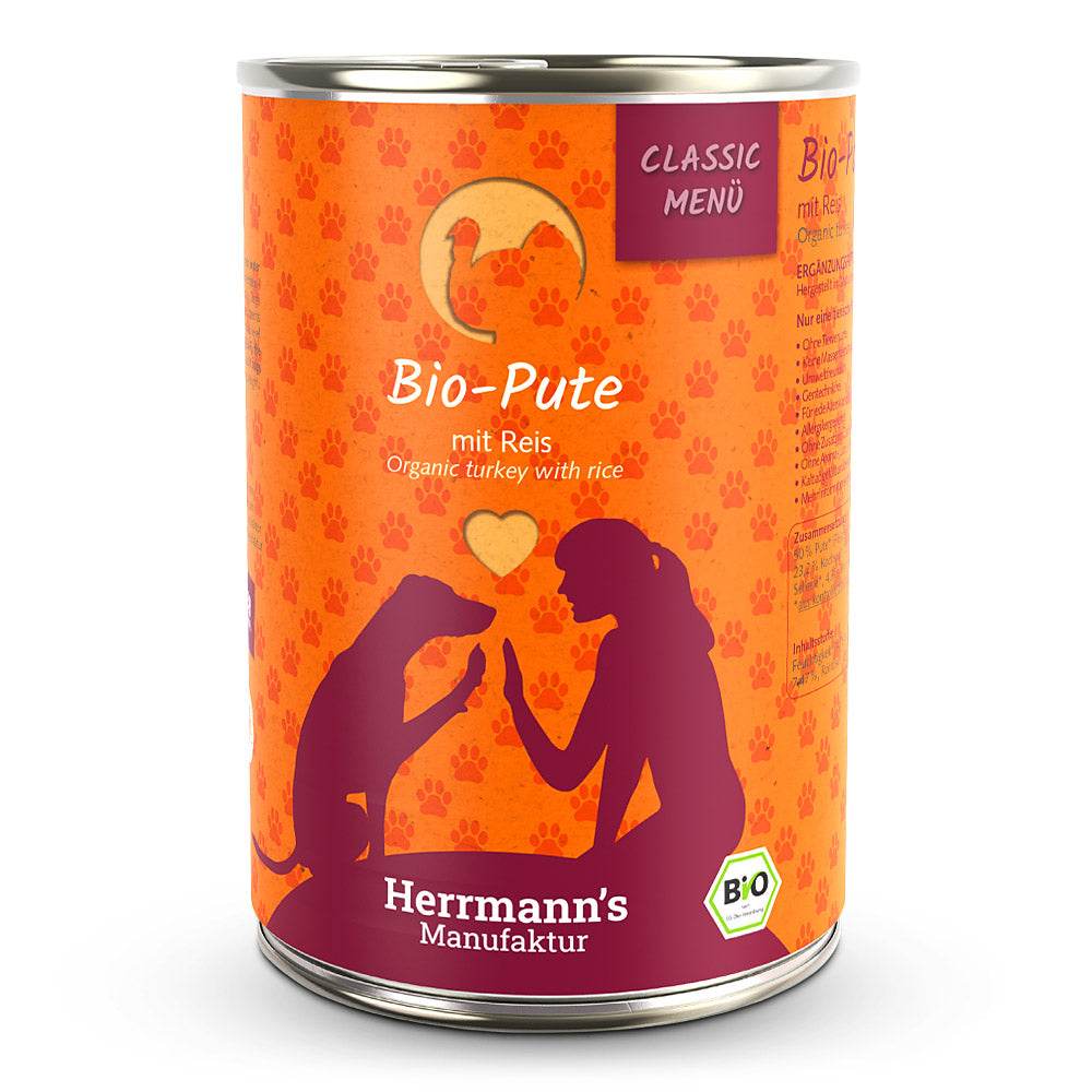 Herrmann’s Classic Bio-Pute mit Reis, Sellerie und Fenchel – Ergänzungsfuttermittel für Hunde in hochwertiger Bio-Qualität
