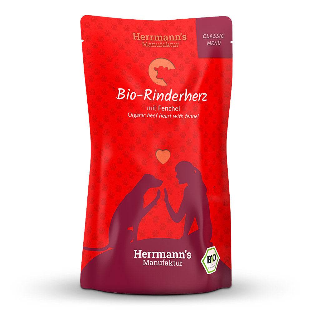 Herrmann’s Classic Bio-Rinderherz mit Karotten & Fenchel – getreidefreies Ergänzungsfutter für Hunde in zertifizierter Bio-Qualität