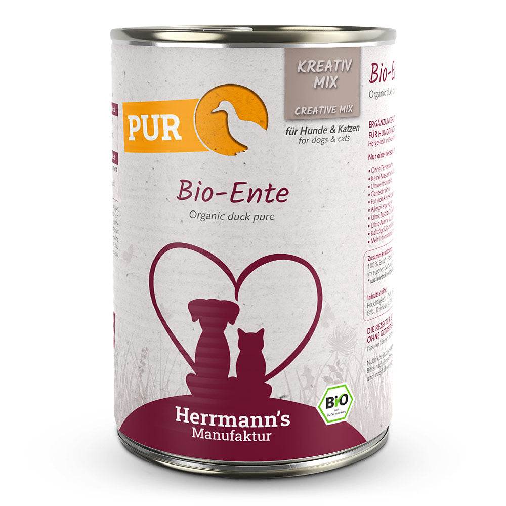 Herrmann’s Kreativ-Mix Pur Ente – 100 % Bio-Entenfleisch für Hunde und Katzen, Ergänzungsfutter ohne Zusätze