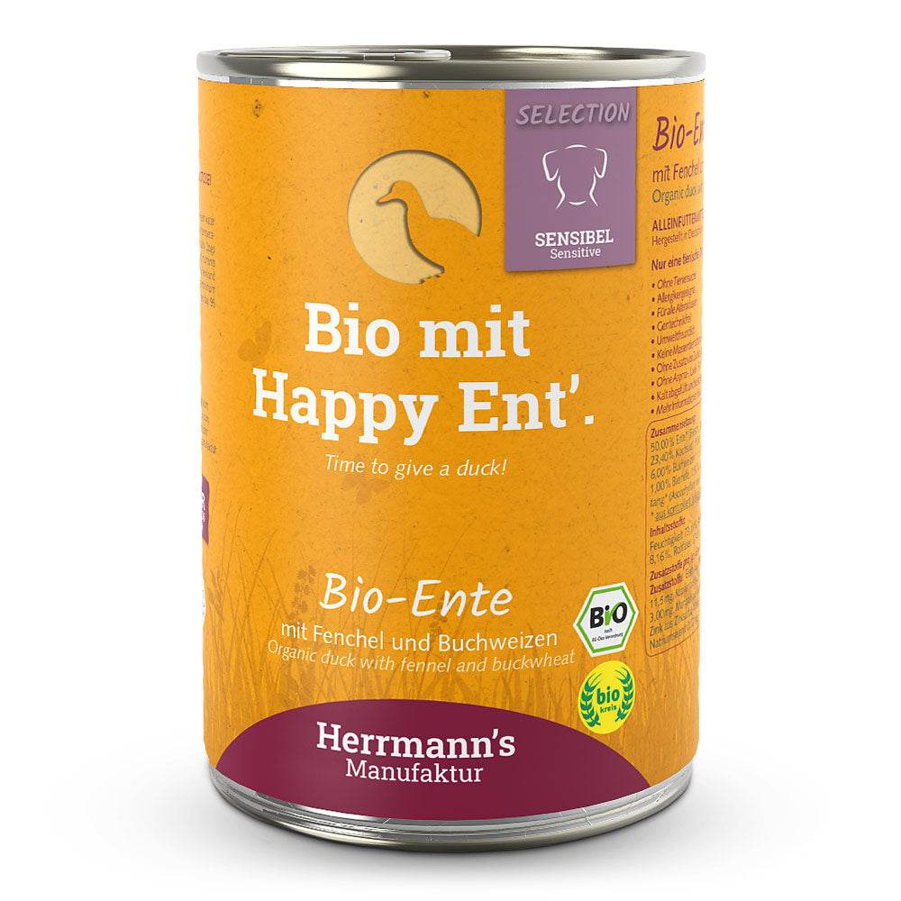 Herrmann’s Selection Bio-Ente mit Fenchel & Buchweizen – Alleinfutter für sensible Hunde in Bio-Qualität