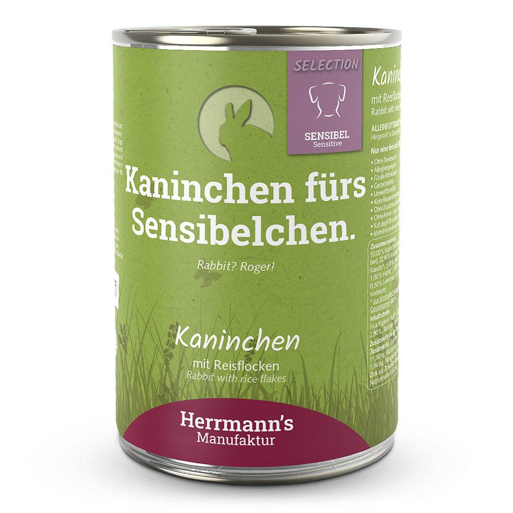 Herrmann’s Sensibel Bio-Kaninchenfutter – getreidefreies Alleinfutter für empfindliche Hunde mit Reisflocken und Karotte