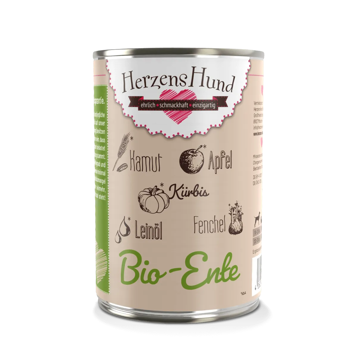 Herzenshund Bio Hundenassfutter Ente – Natürlich & verträglich 400g