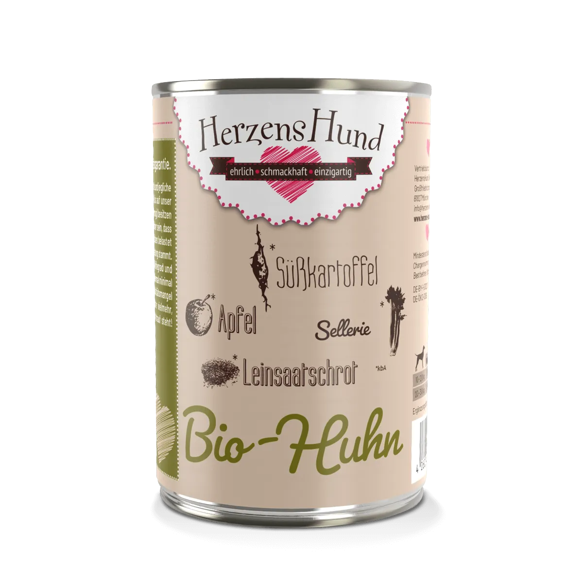 Herzenshund Bio Hundenassfutter Huhn – Sensitive & natürlich 400g