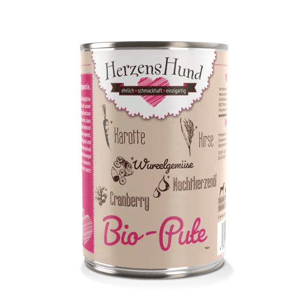 Herzenshund Bio-Hundefutter mit Pute – Monoprotein, Hirse, Karotte & Cranberry, ohne Zusätze, aus artgerechter Haltung