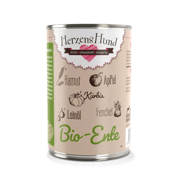 Herzenshund Bio-Nassfutter Ente für Hunde – ausgewogen & allergikergeeignet