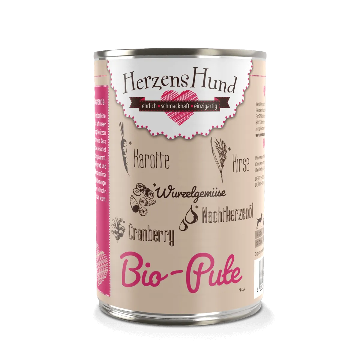 Herzenshund Bio Hundenassfutter Pute – Natürlich & sensitiv 400g