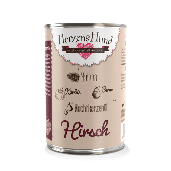 Herzenshund Nassfutter Hirsch mit Quinoa & Kürbis – Monoprotein für Hunde