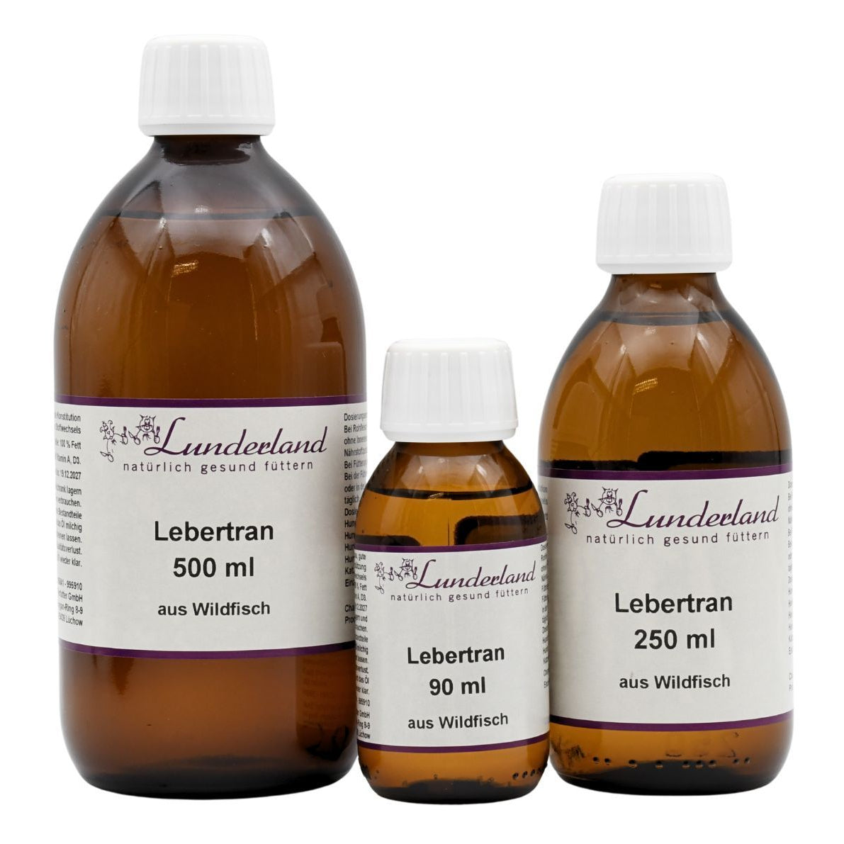 Lunderland Lebertran für Hunde und Katzen mit natürlichem Omega-3, EPA, DHA sowie Vitamin A und D. 100 % Lebertran, ohne Pflanzenöl und synthetische Vitamine.