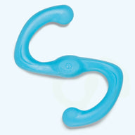 Flexibles Hundespielzeug Zogoflex Bumi in Bumerang-Form, robust und zahnfreundlich, ideal für Zerrspiele, Apportieren und Wasserspaß, erhältlich in zwei Größen für kleine und große Hunde.