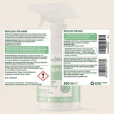 AniForte® Milben Spray – Produktetikett mit Inhaltsstoffen wie Geraniol, Lavendelöl, Nachtkerzenöl und Zitroneneukalyptus
