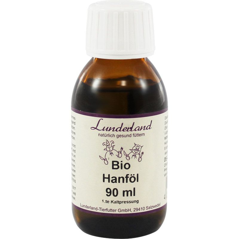 Flasche BIO Hanföl für Hunde und Katzen – kaltgepresst, reich an essentiellen Fettsäuren und Vitamin E, unterstützt Hautgesundheit und Entzündungshemmung