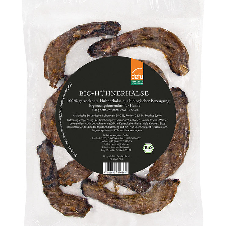 Detailansicht getrocknete Bio-Hühnerhälse für Hunde – naturbelassener Kausnack, getrocknet für besten Geschmack und hohe Nährstoffdichte