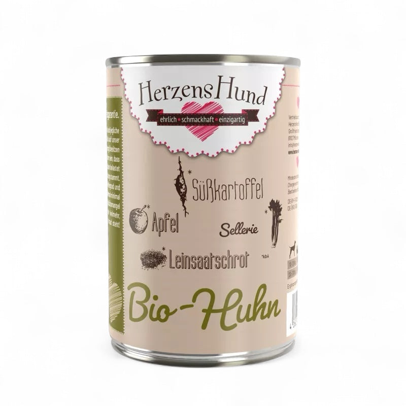 Bio-Huhn Sensitive Nassfutter für Hunde mit Süßkartoffeln, Äpfeln und Sellerie – ideal für empfindliche Hunde