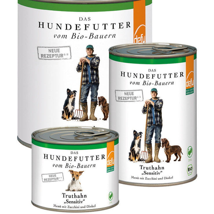 Bio-Hunde-Menü Truthahn „Sensitiv“ – Allergikerfreundliches Nassfutter mit 70 % Truthahn und Zucchini für Hunde mit empfindlichem Magen