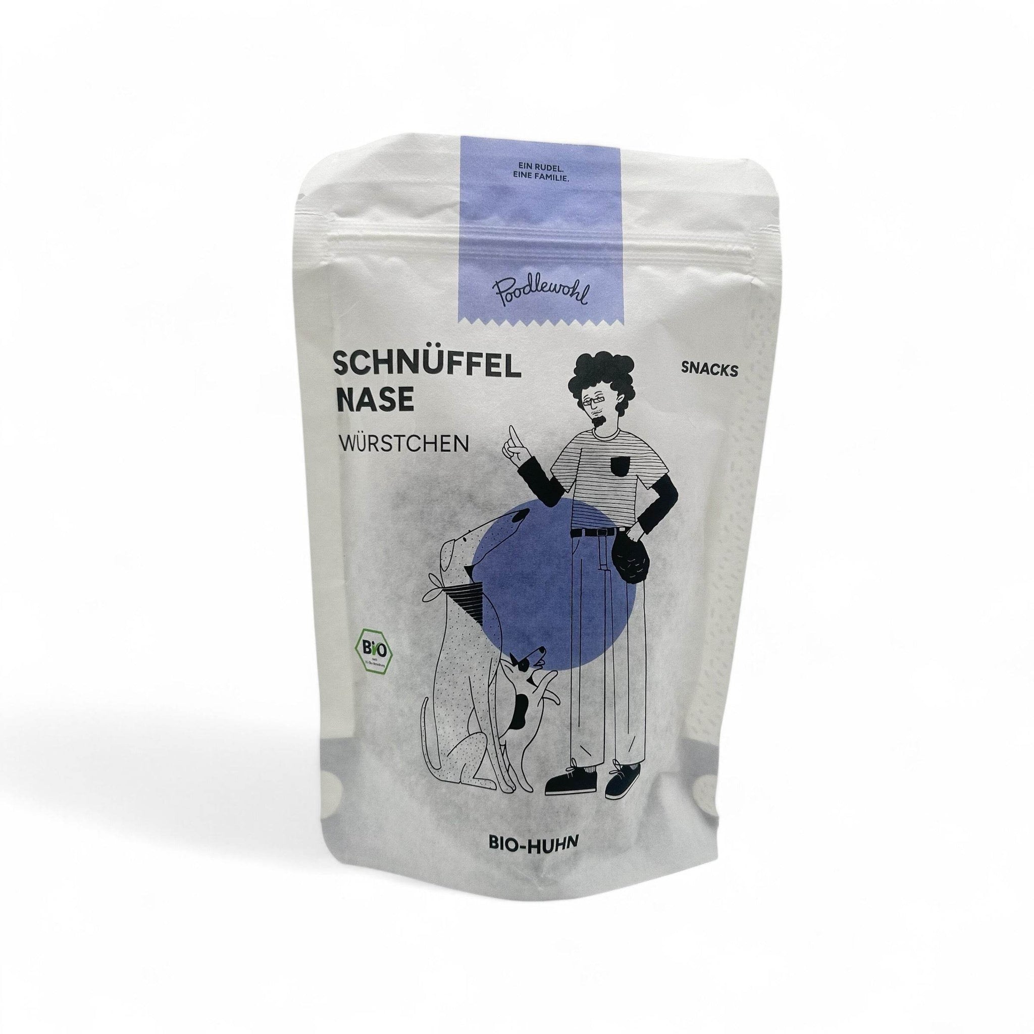 Leckere, schonend getrocknete Bio-Huhn-Würstchen als gesunder Hundesnack – frei von Zusatzstoffen, gentechnikfrei, allergikergeeignet und nachhaltig verpackt.