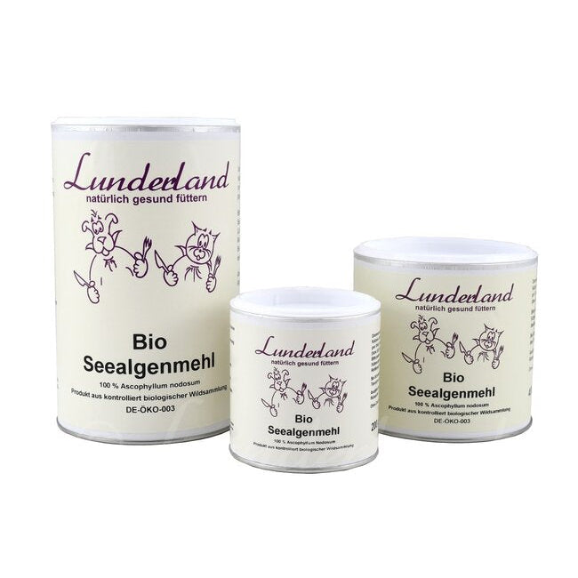 Packung Bio-Seealgenmehl für Hunde und Katzen – granuliertes Naturprodukt aus 100 % Ascophyllum nodosum, unterstützt Fellgesundheit und Verdauung