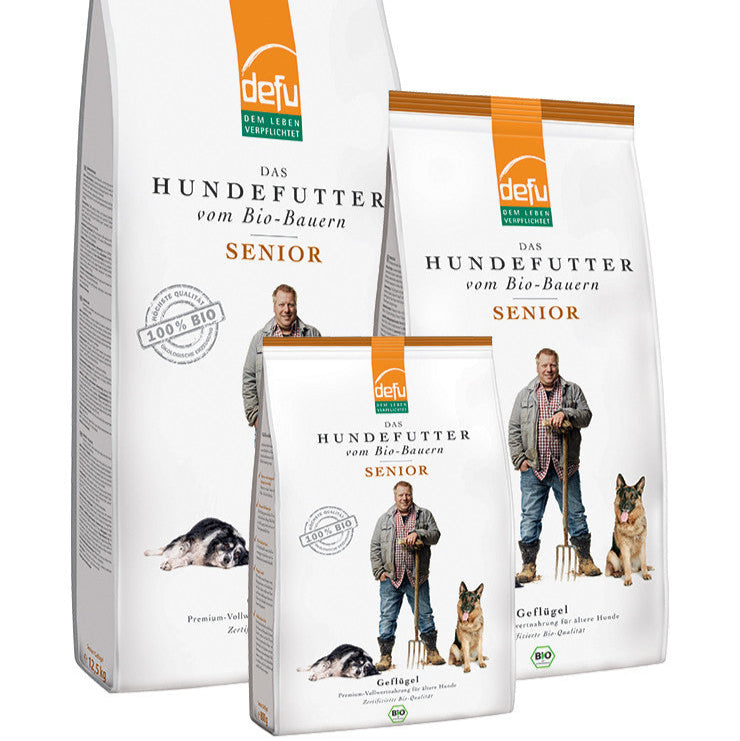 Premium Bio-Trockenfutter für ältere Hunde mit Geflügel, Reis, Hirse, Buchweizen und Kräutern – ausgewogene Rezeptur aus 100 % Bio-Zutaten, speziell für Senioren