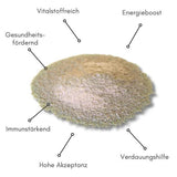 BIOPUR Kartoffel-Flocken – grafische Darstellung der Vorteile wie Vitalstoffreichtum, Energieboost, Immunstärkung, Gesundheitsförderung, Verdauungshilfe und hohe Akzeptanz