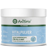 AniForte® Vitalpulver für Hunde und Katzen zur Unterstützung der Haut- und Fellgesundheit. Das Pulver liefert Mikronährstoffe, die das Fell glänzend und gesund halten. Das Produkt ist zu 100% natürlich und wird in Deutschland hergestellt.