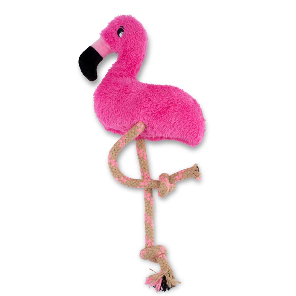 Fernando der Flamingo – umweltfreundliches Hundespielzeug aus recyceltem Kunststoff, Hanf und Baumwollseil mit Quitsche, doppelt genäht für extra Strapazierfähigkeit

