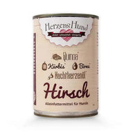 Hirsch-Nassfutter für Hunde mit 65 % Hirschfleisch aus nachhaltiger Jagd, Quinoa, Kürbis, Birne und Nachtkerzenöl – allergenarm und bioqualität für empfindliche Hunde