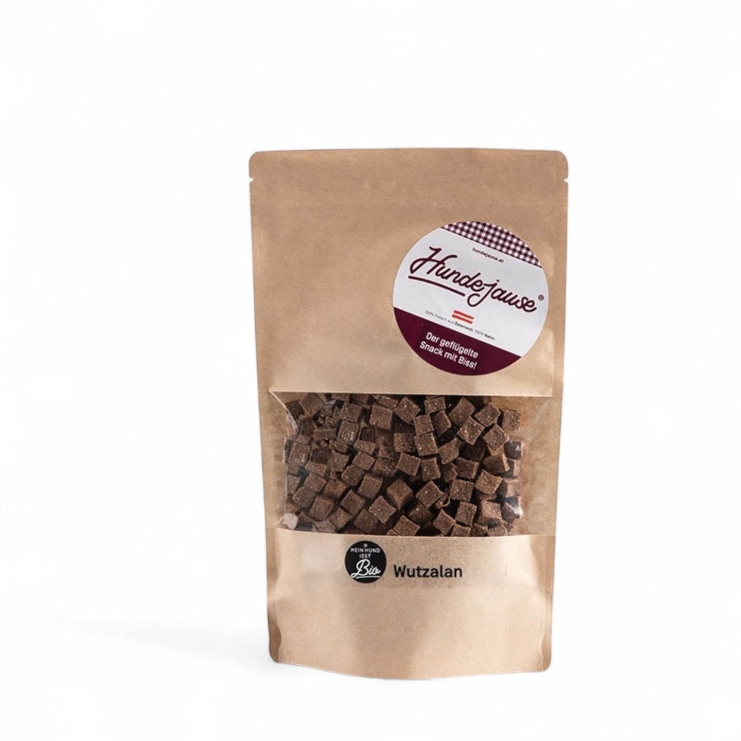 Bio Jausen-Würfel für Hunde – geräucherte Geflügelleckerlis aus Huhn und Pute, ideal als gesunder Snack unterwegs.