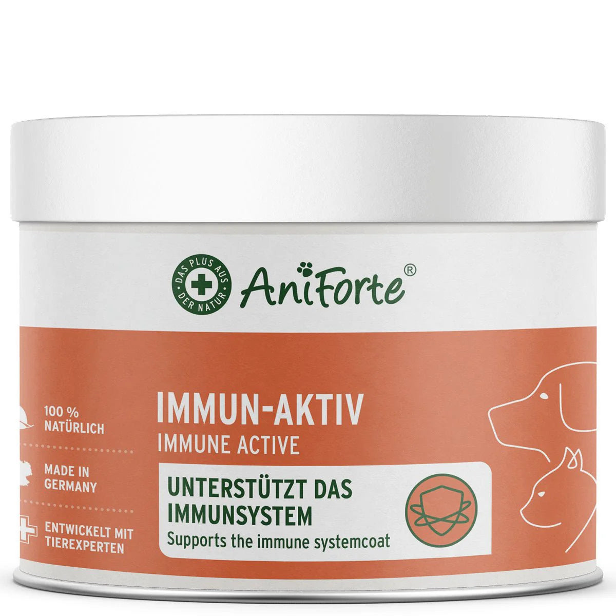 AniForte Immun-Aktiv – natürliche Kräutermischung zur Stärkung des Immunsystems von Hunden und Katzen, mit Hagebutten, Spirulina und Gerstengras.