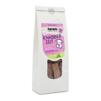 Knabber Zeit Veggie Snack – purinarme, vegane Hundesnacks aus Bio-Karotten, Äpfeln und Kartoffelflocken, ideal für ernährungssensible Hunde