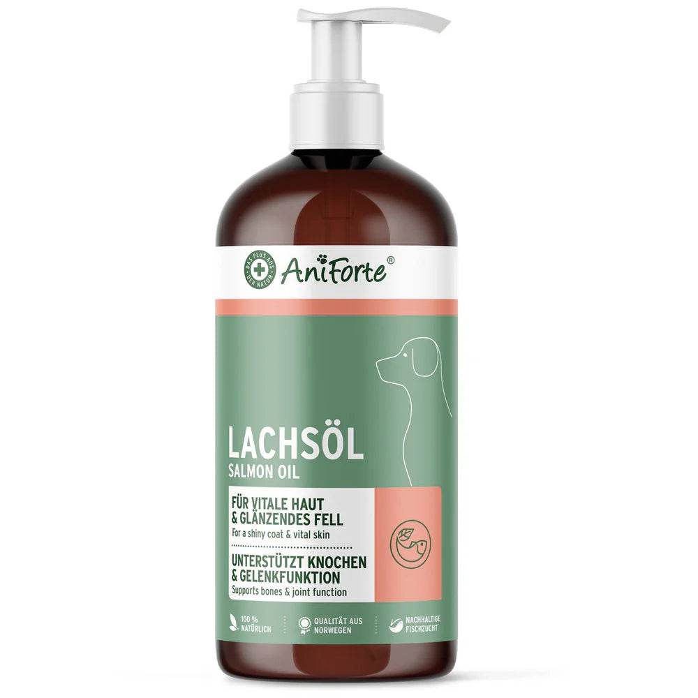 AniForte® Lachsöl – reines Omega-3-Naturöl für Hunde, Katzen und Pferde, unterstützt Haut, Fell, Herz, Gelenke und Immunsystem, ideal als BARF-Ergänzung