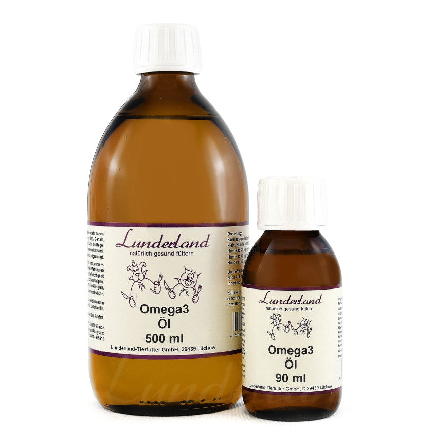 Lunderland Omega-3 Öl für Hunde und Katzen – Hochwertiges Lachsöl aus Zuchtlachs und wildlebenden Fischen mit mindestens 25% Omega-3-Fettsäuren zur Unterstützung von Gesundheit, Fell und Immunsystem. Ideal zur Ergänzung der täglichen Ernährung von Haustieren.

