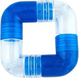 Orbee Tuff Link Hundespielzeug in Blau und Transparent, modulares, interaktives Spielzeug zur geistigen Förderung von Hunden, mit Futterverstecken und erweiterbarem Stecksystem.