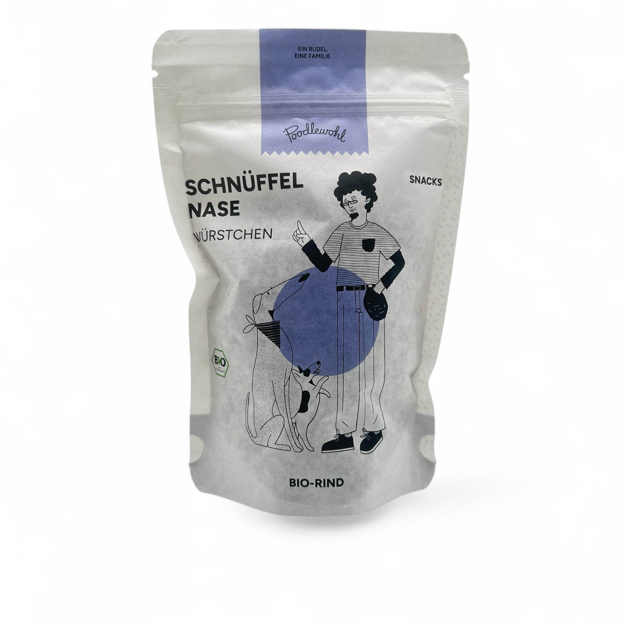 Pfotis Bio-Rind Würstchen – Proteinreicher Hundesnack aus 100 % Bio-Rind, in praktischen 3–4 cm langen Würstchenform, ideal als Belohnung oder Snack.