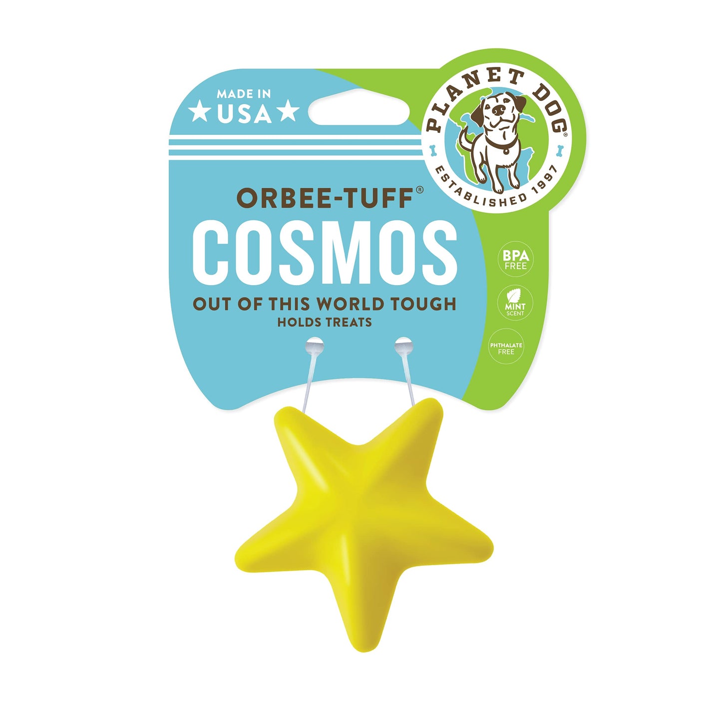 Planet Dog Stern Cosmos Lil' Dipper Yellow Hundespielzeug – weltraum-inspiriertes Design, robust, schwimmfähig, ideal für Apportieren und Trainingsspiele
