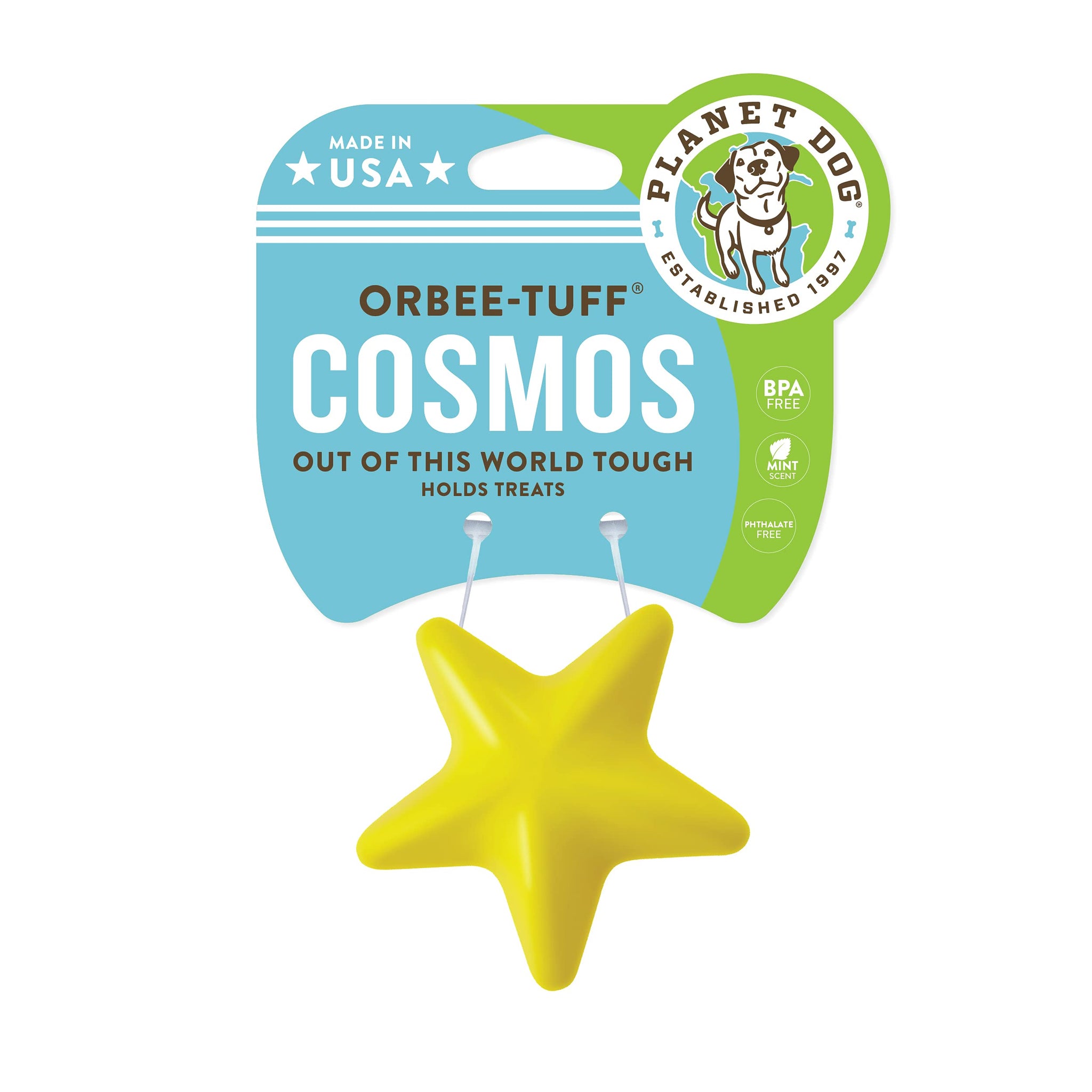 Planet Dog Stern Cosmos Lil' Dipper Yellow Hundespielzeug – weltraum-inspiriertes Design, robust, schwimmfähig, ideal für Apportieren und Trainingsspiele