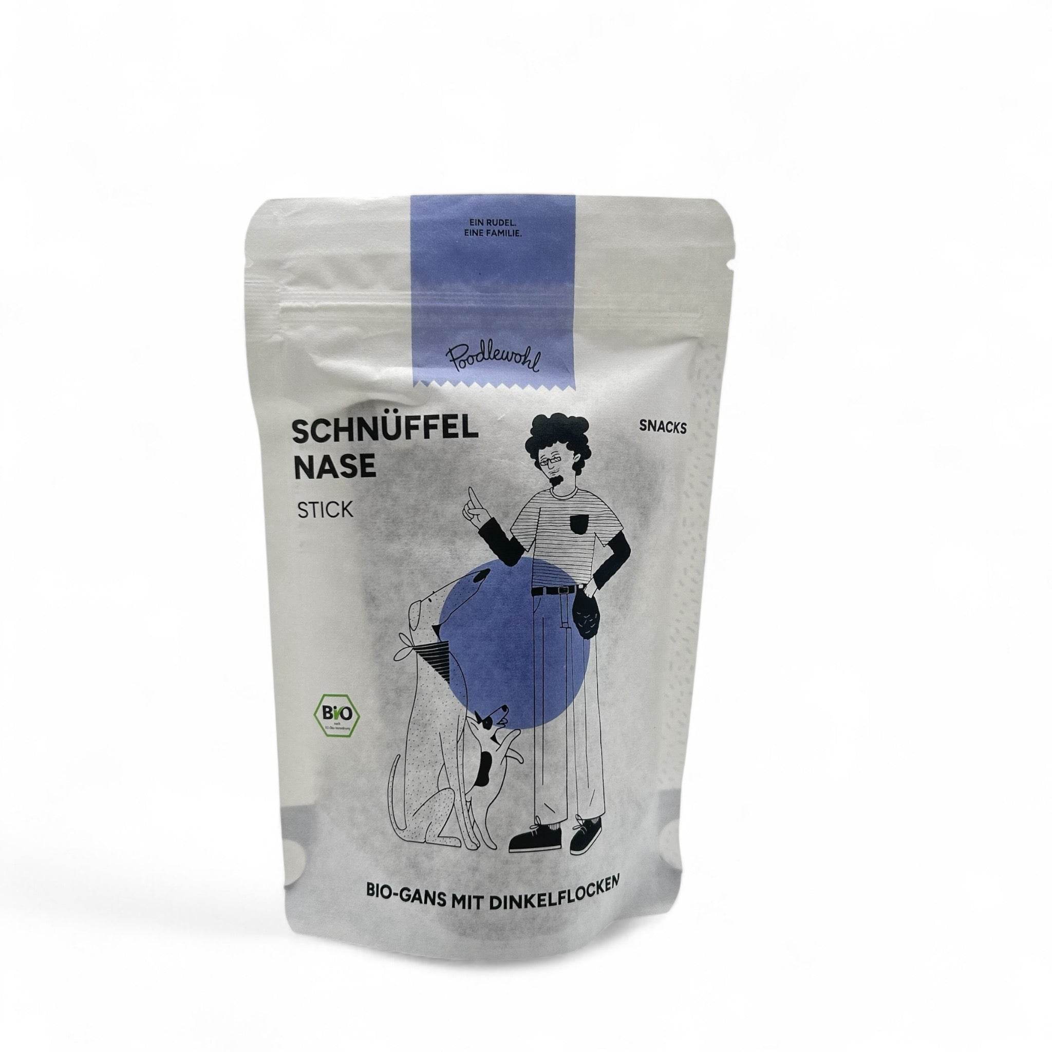 Proteinreicher Poodlewohl Bio-Gans Stickis für Hunde, aus 73% Bio-Gans und mit Apfel sowie einer funktionellen Kräutermischung, für gesunde Belohnung und Knochenpflege.