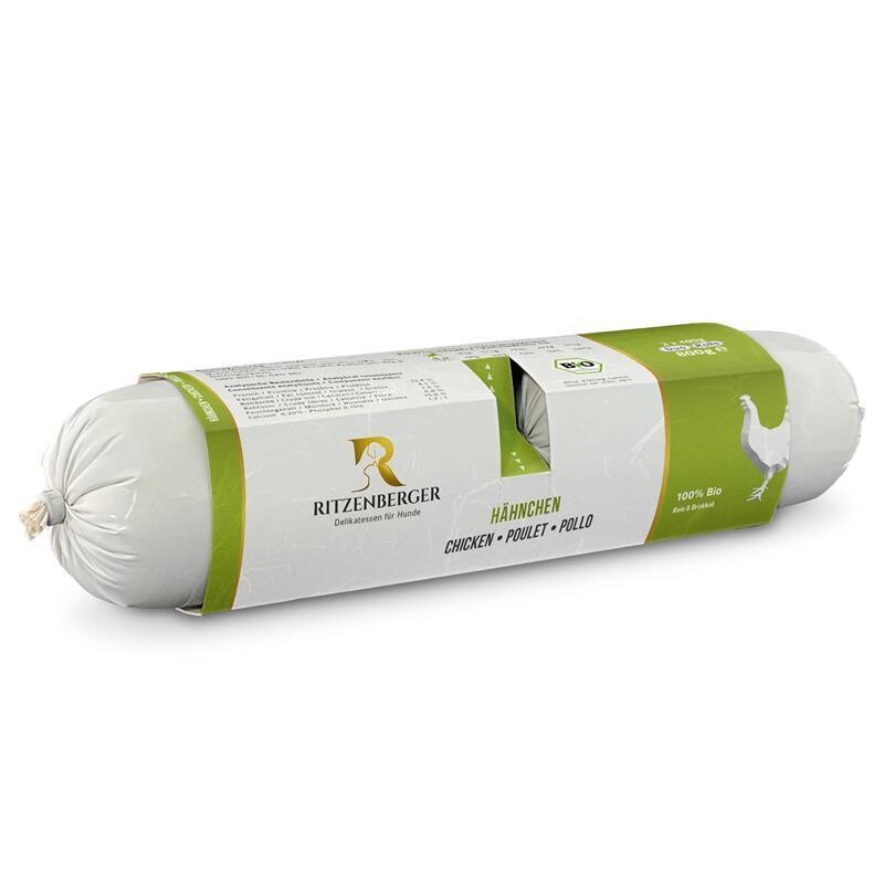 Ritzenberger Bio Hundenassfutter Hähnchen – Leicht verdauliches Bio-Futter mit hochwertigem Hähnchenfleisch aus artgerechter Haltung für eine gesunde Ernährung von Hunden.