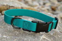 Treusinn Biothane Halsband 25mm Super Stay in Türkis – langlebiges, wasserfestes Hundehalsband aus recyceltem Biothane® mit robustem Klickverschluss