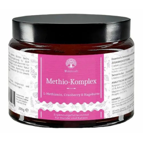 „Methio-Komplex von Waldkraft – Aminosäuren-Futterergänzung für Hunde und Katzen mit L-Methionin, Cranberry und Hagebutte zur Unterstützung von Blasen- und Harnstoffhaushalt“