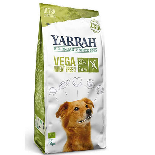 Yarrah Vega Wheat-Free Hundetrockenfutter – vegetarisches und weizenfreies Futter für aktive Hunde, reich an pflanzlichen Eiweißen, Kokosöl und wertvollen Vitaminen. Ideal für Hunde mit speziellen Ernährungsbedürfnissen oder Allergien.