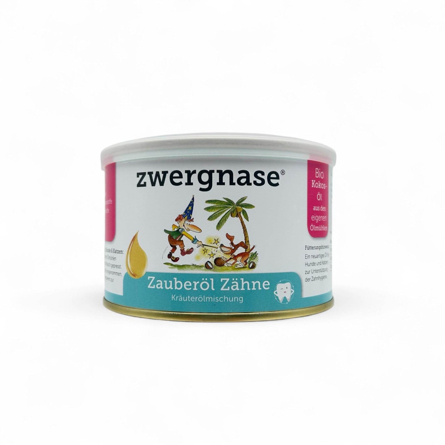 Zauberöl Zähne für Hunde und Katzen – Natürliches Ergänzungsfuttermittel zur Zahnhygiene mit hochwertigen Bio-Zutaten wie Kokosöl, Kurkuma, Kamille und Pfeffer.